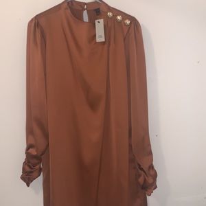 River Island Satin Shift Dress - Size 8 US - Brown